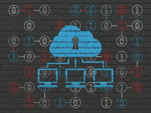 Cloud computing concept: Cloud Network on wall background Illustrazione stock