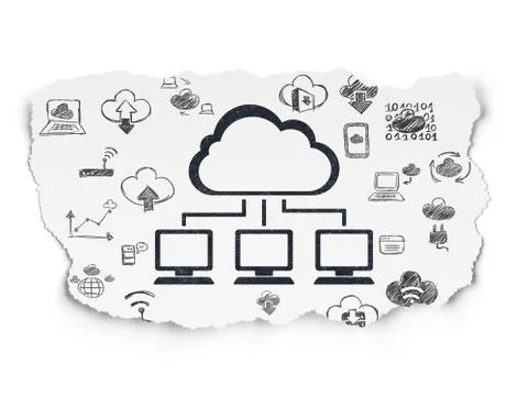 Cloud computing concept: Cloud Network on Torn Paper background Illustrazione stock