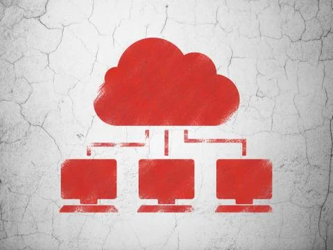 Cloud computing concept: Cloud Network on wall background Stock Illustration