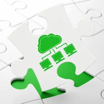 Cloud computing concept: Cloud Network on puzzle background Stock Illustration