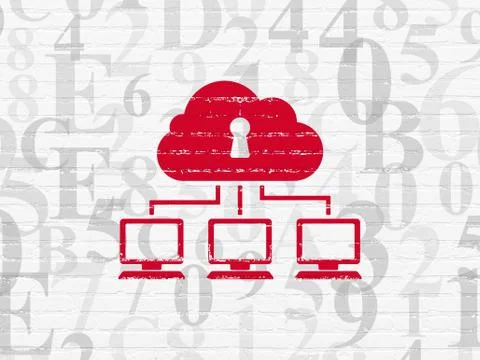 Cloud computing concept: Cloud Network on wall background Ilustração Stock