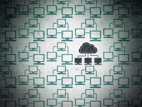 Cloud computing concept: cloud network icon on Digital Data Paper background 库存插图