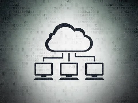 Cloud computing concept: Cloud Network on Digital Data Paper background 库存插图