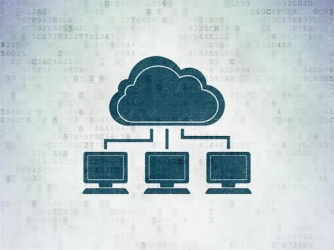 Cloud computing concept: Cloud Network on Digital Data Paper background 库存插图