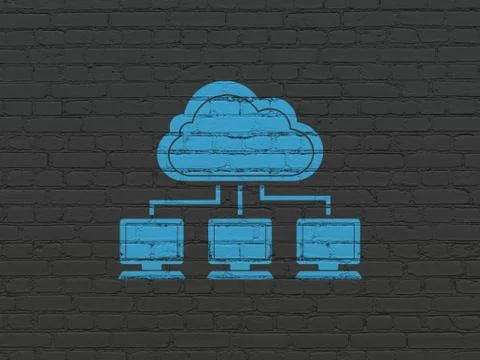 Cloud computing concept: Cloud Network on wall background Stock Illustration