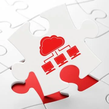 Cloud computing concept: Cloud Network on puzzle background Stock Illustration