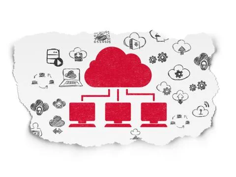 Cloud computing concept: Cloud Network on Torn Paper background イラスト素材