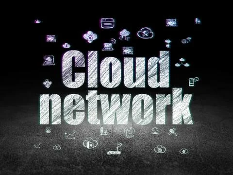 Cloud computing concept: Cloud Network in grunge dark room Stock Illustration