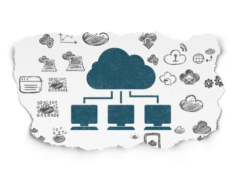 Cloud computing concept: Cloud Network on Torn Paper background Illustrazione stock