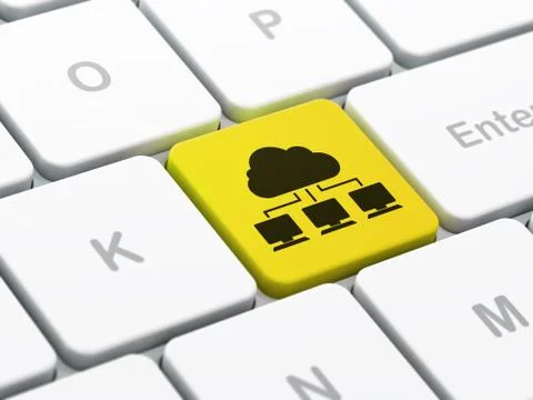 Cloud computing concept: Cloud Network on computer keyboard background 스톡 일러스트