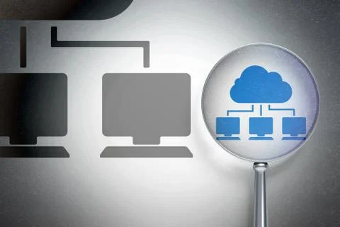 Cloud computing concept:  Cloud Network with optical glass on digital background Illustrazione stock