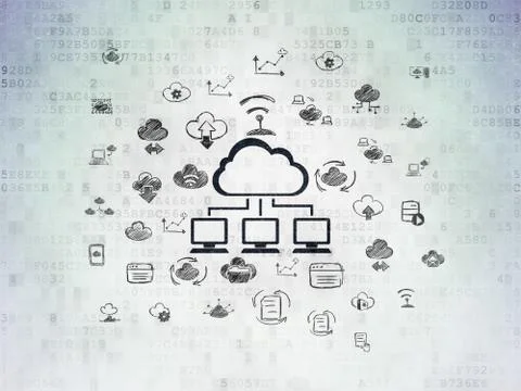 Cloud computing concept: Cloud Network on Digital Data Paper background Stock Illustration