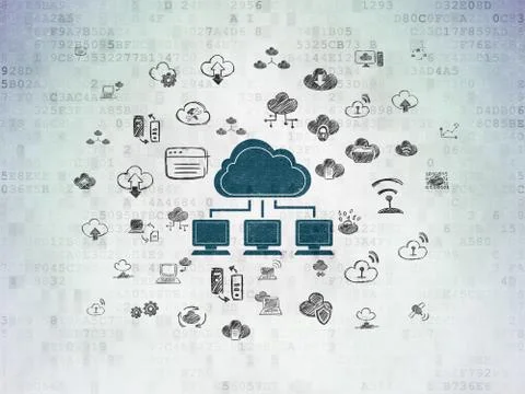 Cloud computing concept: Cloud Network on Digital Data Paper background 스톡 일러스트