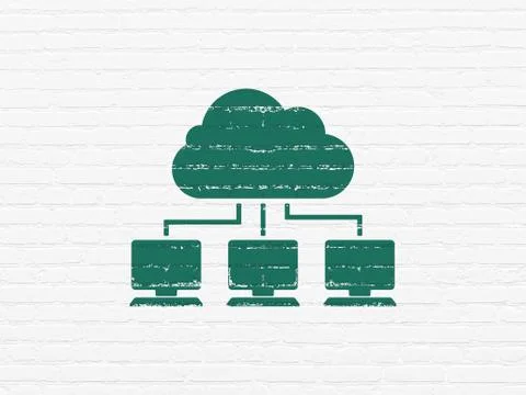 Cloud computing concept: Cloud Network on wall background Stock Illustration