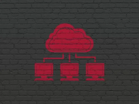 Cloud computing concept: Cloud Network on wall background Stock Illustration