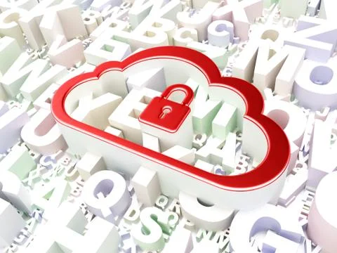 Cloud computing concept: Cloud With Padlock on alphabet background 스톡 일러스트