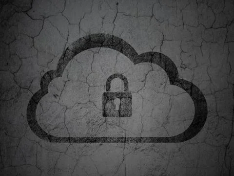 Cloud computing concept: Cloud With Padlock on grunge wall background Illustrazione stock