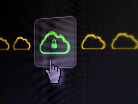 Cloud computing concept: Cloud With Padlock on digital screen 스톡 일러스트