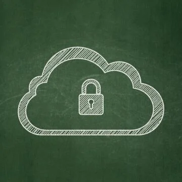 Cloud computing concept: Cloud With Padlock on chalkboard Stock Illustration