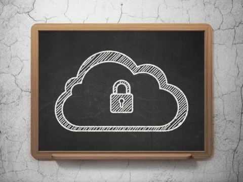 Cloud computing concept: Cloud With Padlock on chalkboard Illustrazione stock