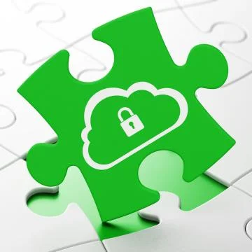 Cloud computing concept: Cloud With Padlock on puzzle background 스톡 일러스트