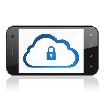 Cloud computing concept: Cloud With Padlock on smartphone Illustrazione stock