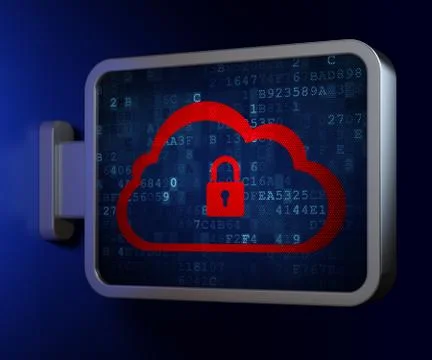 Cloud computing concept: Cloud With Padlock on billboard 스톡 일러스트