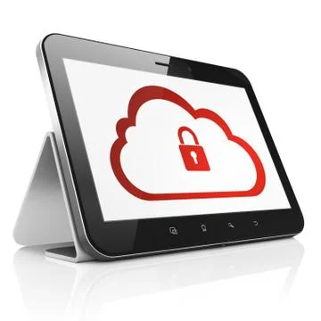 Cloud computing concept: Cloud With Padlock on tablet pc compute Stock Illustration