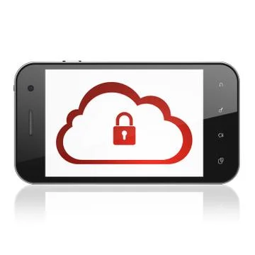 Cloud computing concept: Cloud With Padlock on smartphone Stockillustratie