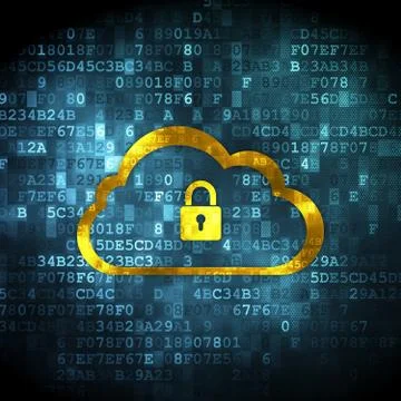 Cloud computing concept: Cloud With Padlock on digital backgroun 스톡 일러스트
