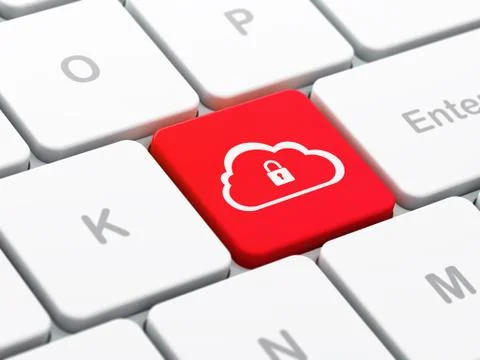 Cloud computing concept: Cloud With Padlock on computer keyboard 스톡 일러스트