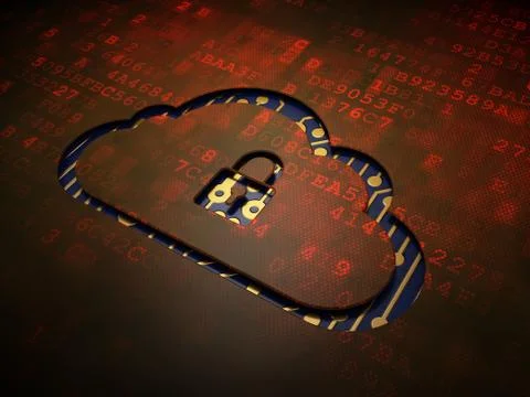 Cloud computing concept: Cloud With Padlock on digital screen ba Stock Illustration
