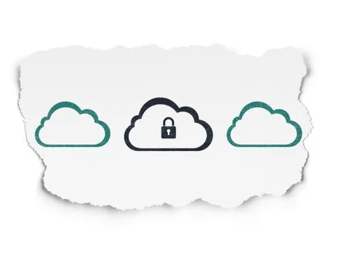 Cloud computing concept: cloud with padlock icon on Torn Paper background Stock Illustration