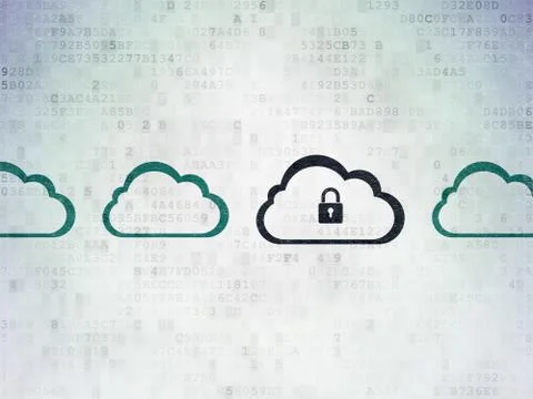 Cloud computing concept: cloud with padlock icon on Digital Paper background Illustrazione stock