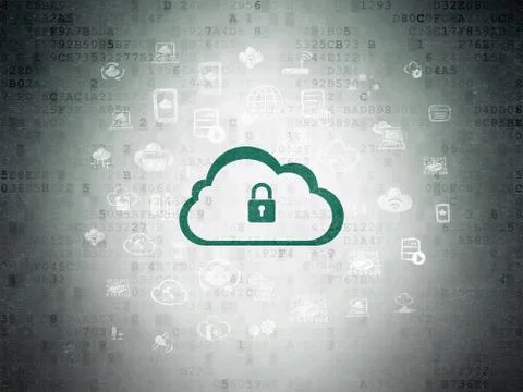 Cloud computing concept: Cloud With Padlock on Digital Paper Stock Illustration