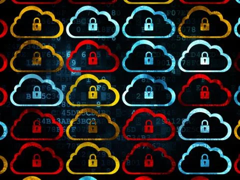 Cloud computing concept: Cloud With Padlock icons on Digital background 库存插图