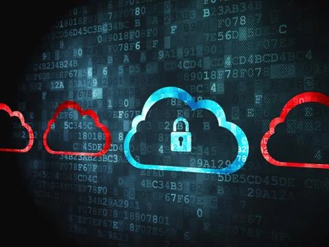 Cloud computing concept: Cloud With Padlock on digital background Illustrazione stock