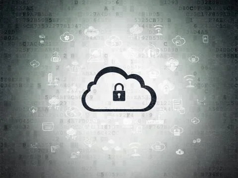 Cloud computing concept: Cloud With Padlock on Digital Paper background Illustrazione stock