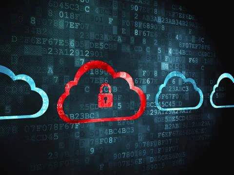 Cloud computing concept: Cloud With Padlock on digital background 库存插图
