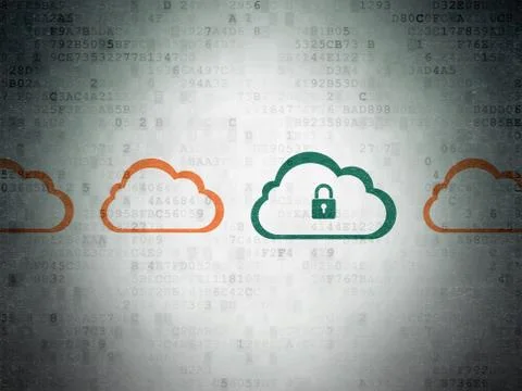 Cloud computing concept: cloud with padlock icon on Digital Paper background Stock Illustration