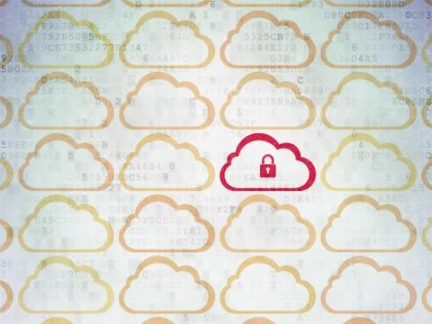 Cloud computing concept: cloud with padlock icon on Digital Paper background 스톡 일러스트