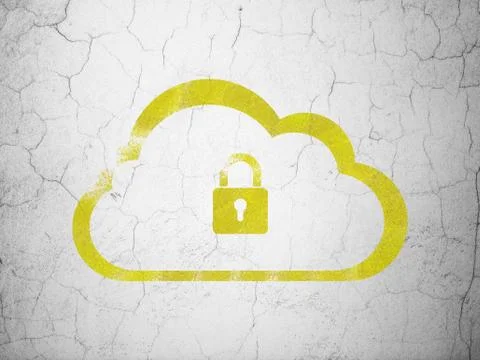 Cloud computing concept: Cloud With Padlock on wall background 스톡 일러스트