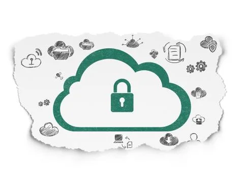 Cloud computing concept: Cloud With Padlock on Torn Paper background イラスト素材