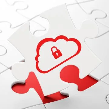 Cloud computing concept: Cloud With Padlock on puzzle background Stockillustratie