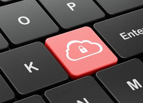 Cloud computing concept: Cloud With Padlock on computer keyboard background Illustrazione stock