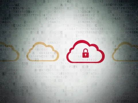 Cloud computing concept: cloud with padlock icon on Digital Data Paper Stock Illustration
