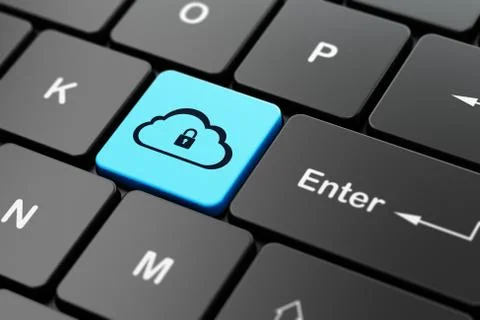 Cloud computing concept: Cloud With Padlock on computer keyboard background Illustrazione stock