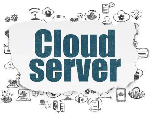 Cloud computing concept: Cloud Server on Torn Paper background 库存插图