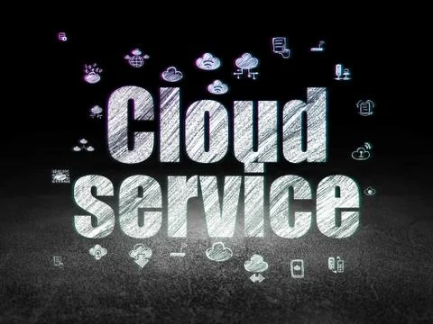 Cloud computing concept: Cloud Service in grunge dark room Stock Illustration