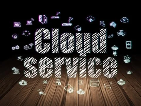 Cloud computing concept: Cloud Service in grunge dark room Ilustración de archivo